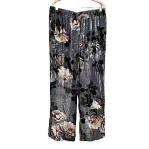 NEW Johnny Was gray silk blend floral velvet wide leg pants size small